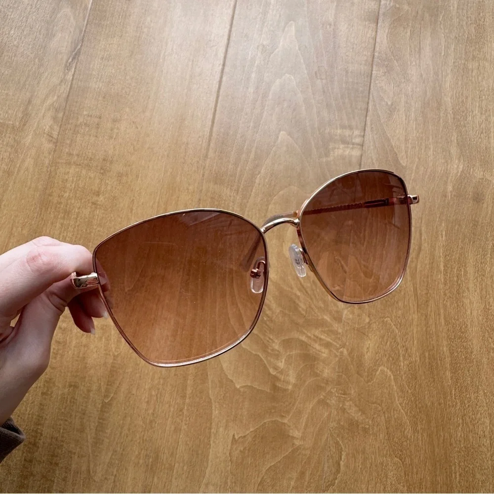 Max Studio Rose Gold Tinted Rectangular Cat Eye Sunglasses